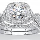 ROUND CZ CROSSOVER HALO BRIDAL 2 RING SET PLATINUM STERLING SILVER  6 7 8 9 10