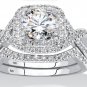 ROUND CZ CROSSOVER HALO BRIDAL 2 RING SET PLATINUM STERLING SILVER  6 7 8 9 10