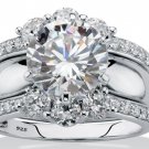 ROUND CZ JACKET BRIDAL 2 RING SET BAND PLATINUM STERLING SILVER 6 7 8 9 10