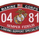 4.5" MARINE CORPS MOS 0481 LANDING SUPPORT SPECIALIST EGA EMBROIDERED PATCH