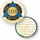 27 YEAR SOBRIETY AA RECOVERY BLUE BLACK WHITE 18K GOLD GP  CHALLENGE COIN