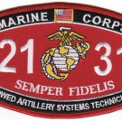 4.5" MARINE CORPS MOS  2131 TOWED ARTILLERY SYSTEMS TECHNICIAN EMBROIDERED PATCH