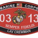 4.5" MARINE CORPS MOS 0313 LIGHT ARMORED VEHICLE (LAV) CREWMAN EMBROIDERED PATCH
