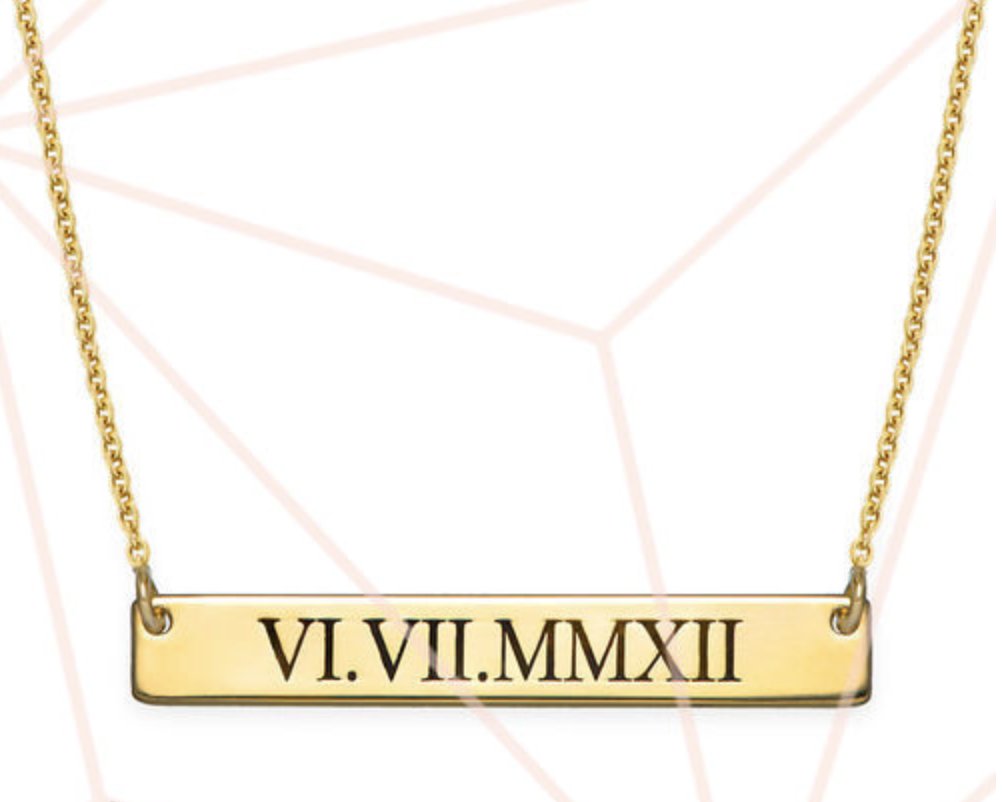 GOLD GP ROMAN NUMERAL BAR NECKLACE PERSONALIZED