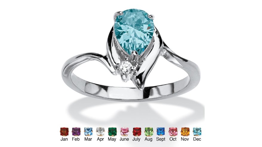 WOMENS SILVER PEAR SHAPED BLUE TOPAZ CRYSTAL ACCENT RING SIZE 5,6,7,8,9,10