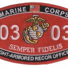 4.5" MARINE CORPS MOS 0303 LIGHT-ARMORED RECON OFFICER EGA EMBROIDERED PATCH