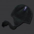 SOLID BLACK PERUVIAN BEANIE WINTER BRAIDED EAR FLAP WARM KNIT   HAT CAP
