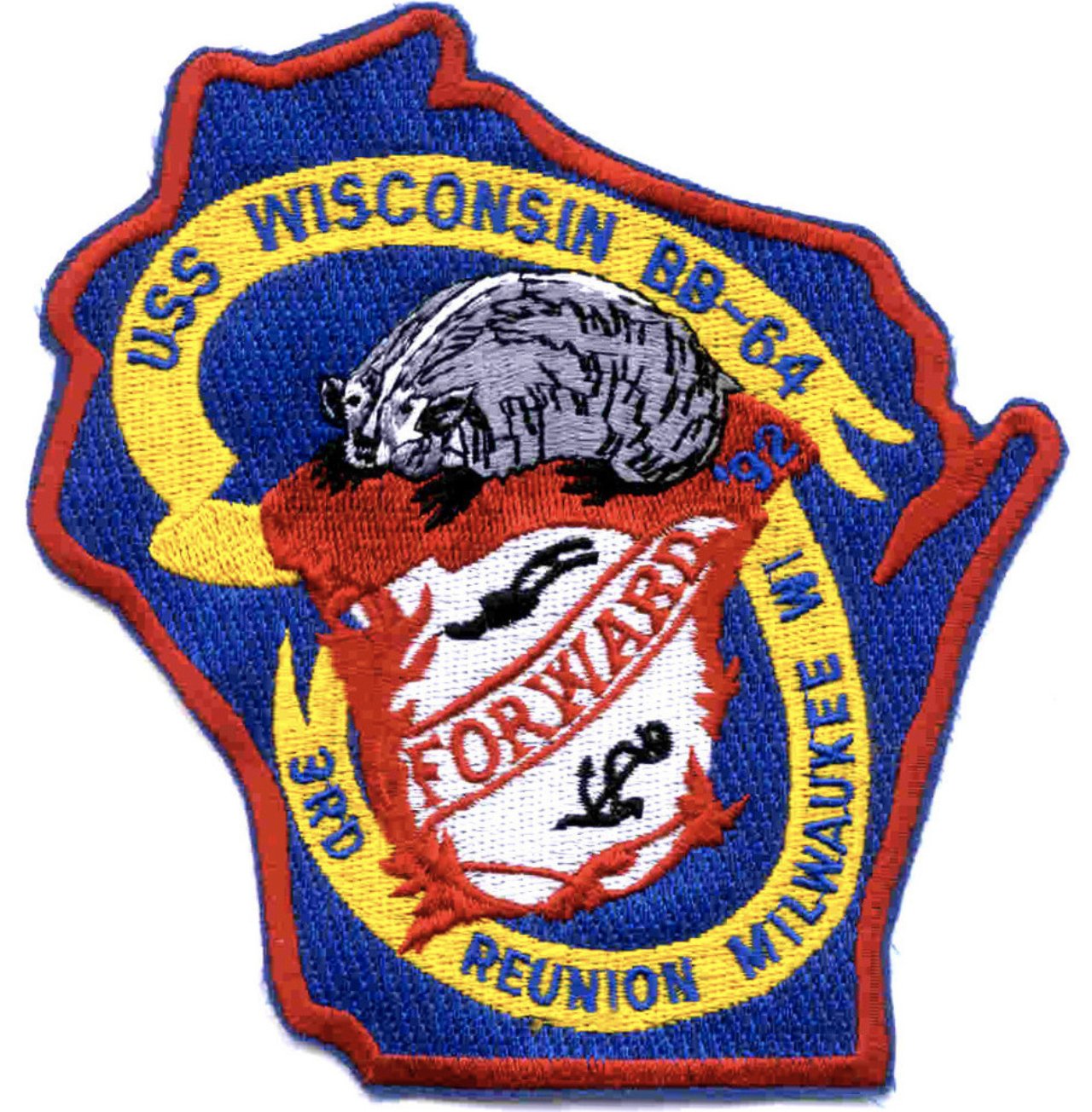 5.75" NAVY USS BB-64 WISCONSIN 3RD REUNION MILWAUKEE WI EMBROIDERED PATCH