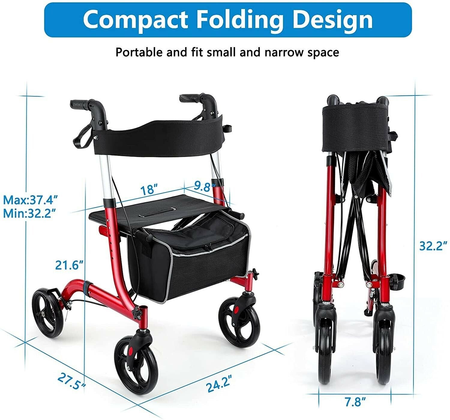 Healconnex Rollator Walkers for SeniorsFolding Rollator Walker with
