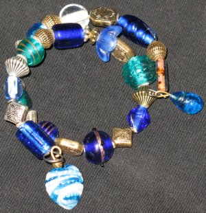 Blue seashell heart mermaid treasure--a memory wire bracelet