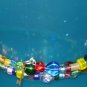 Golden lock and key on rainbow walk memory wire bracelet