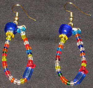 Rainbow Blue frosty ice dangling hoop earrings