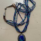 Gorgeous Heishi Bead Turquoise HALLMARKED Pendant Tribal Bead Sterling Necklace