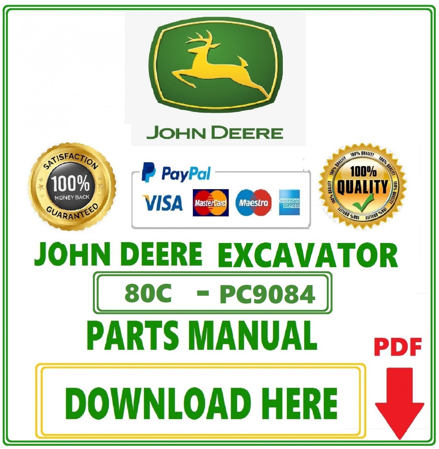 Pdf John Deere 80C Excavator Parts Catalog Manual-PC9084