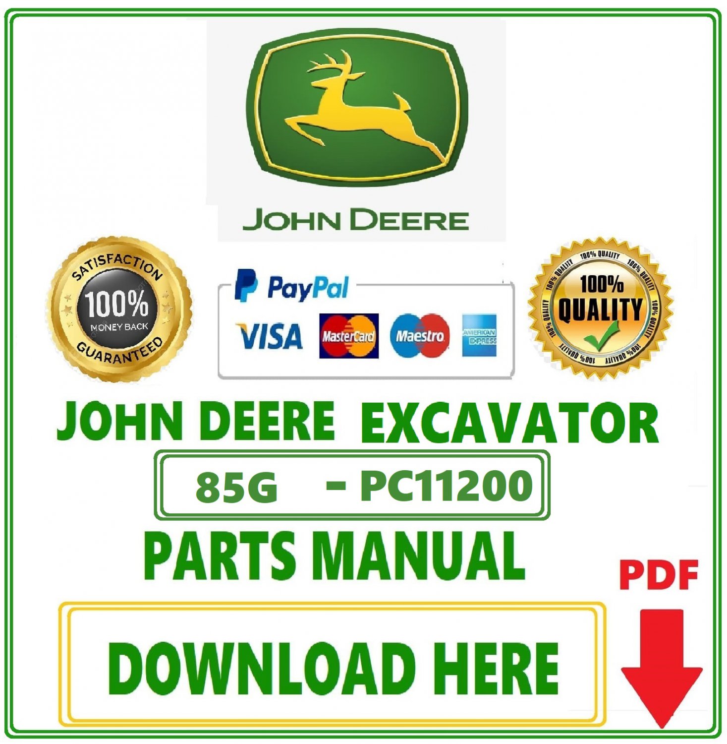 Pdf John Deere 85G Excavator Parts Catalog Manual-PC11200