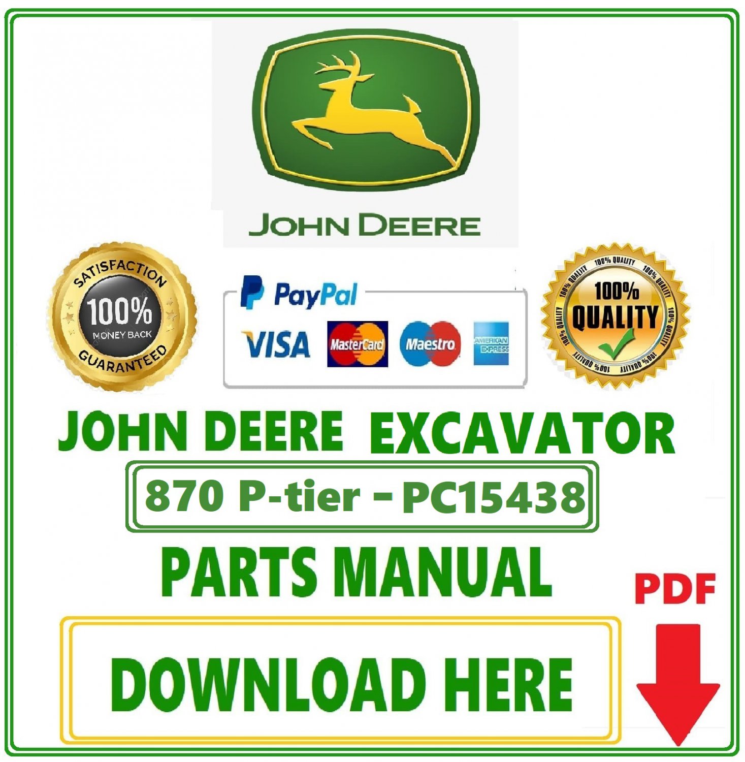 Pdf John Deere 870 P-tier Gen-A Excavator Parts Catalog Manual-PC15438