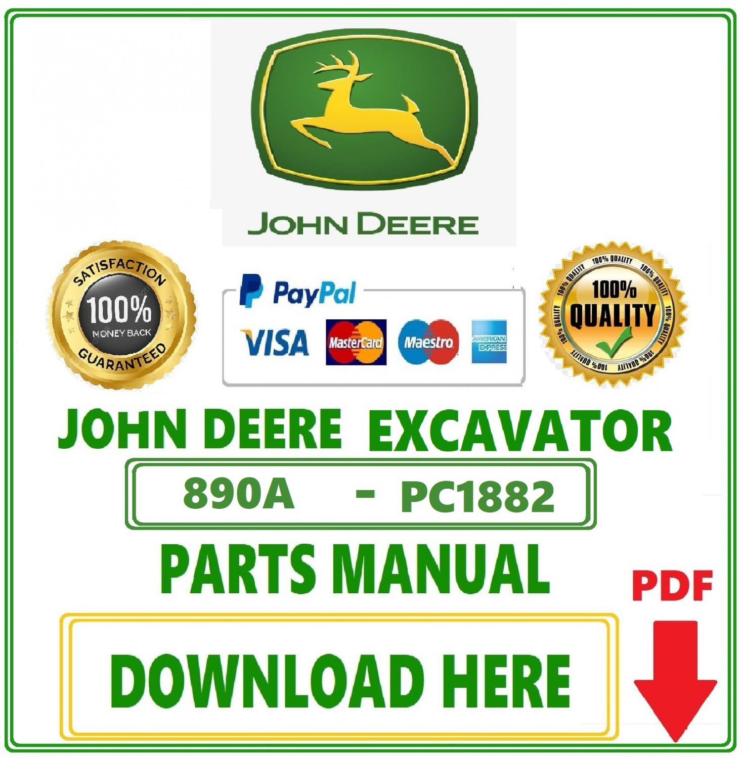 Pdf John Deere 890A Excavator Parts Catalog Manual-PC1882