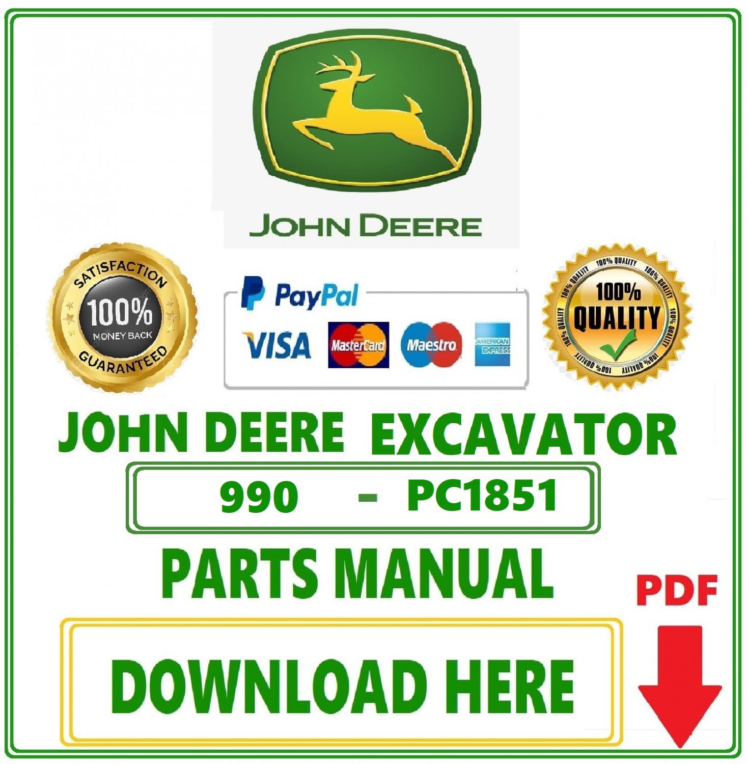 John Deere 990 Excavator Parts Catalog Manual Download Pdf-PC1851