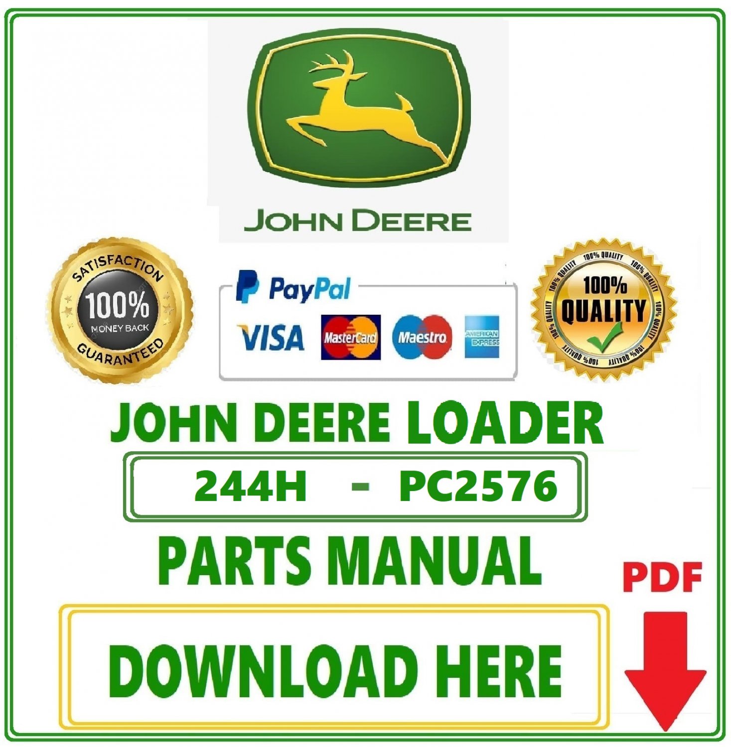 John Deere 244H Loader Parts Catalog Manual Download Pdf-PC2576