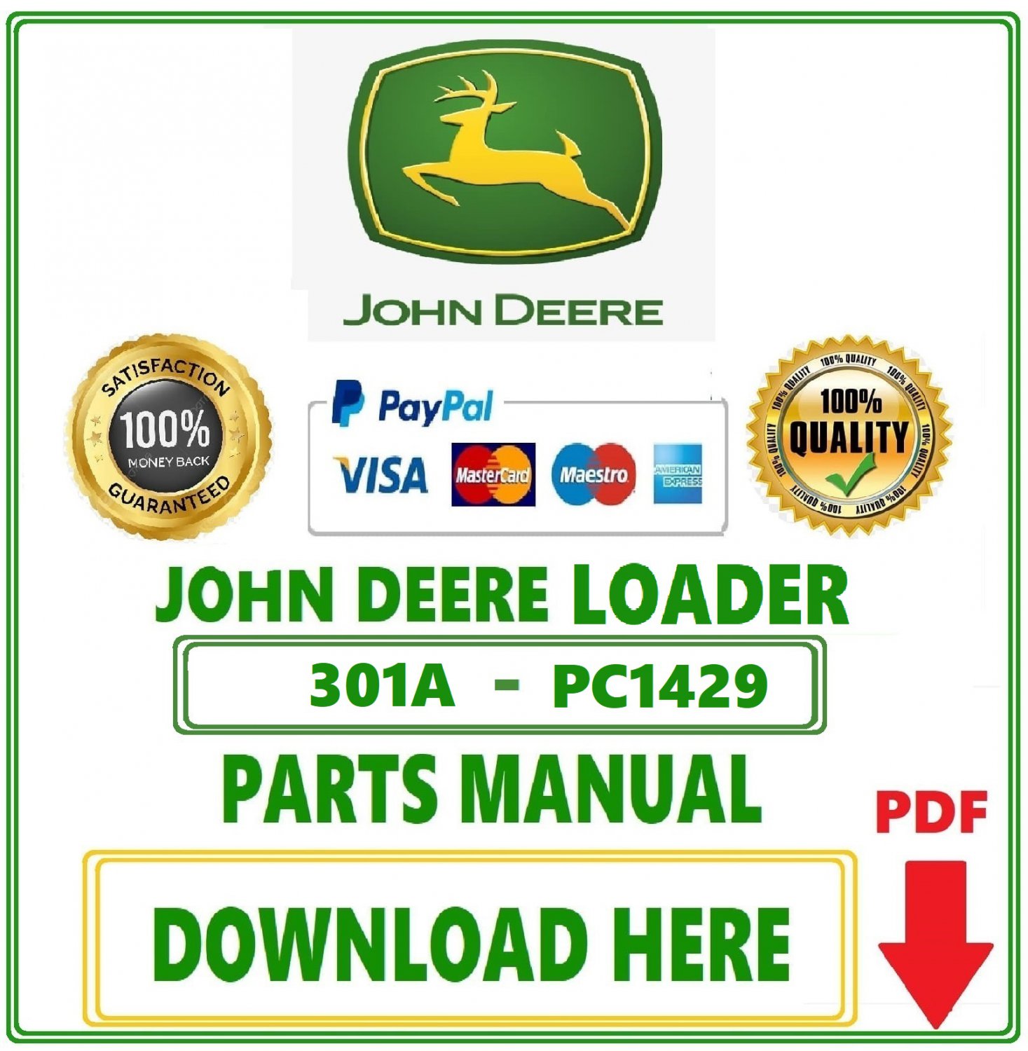 John Deere 301A Tractor and Loader Parts Catalog Manual Download Pdf-PC1429