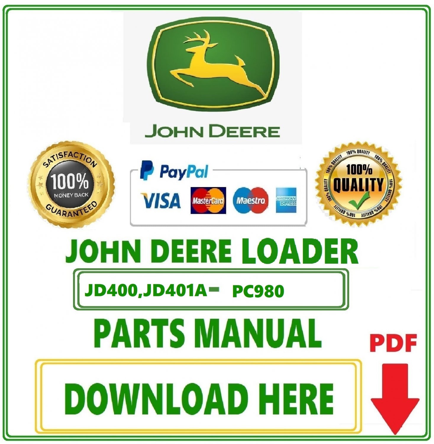 John Deere JD400 and JD401A (7400) Loader Parts Catalog Manual Download Pdf-PC980