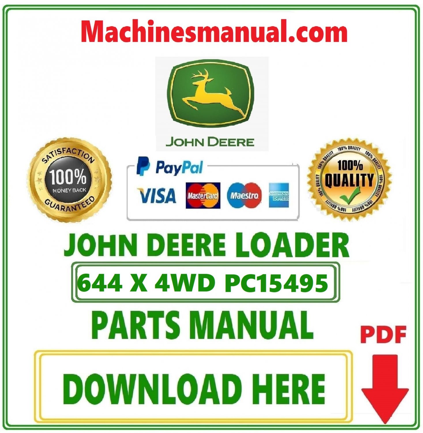 John Deere 644 X 4WD Loader Parts Catalog Manual Download PdfPC15495