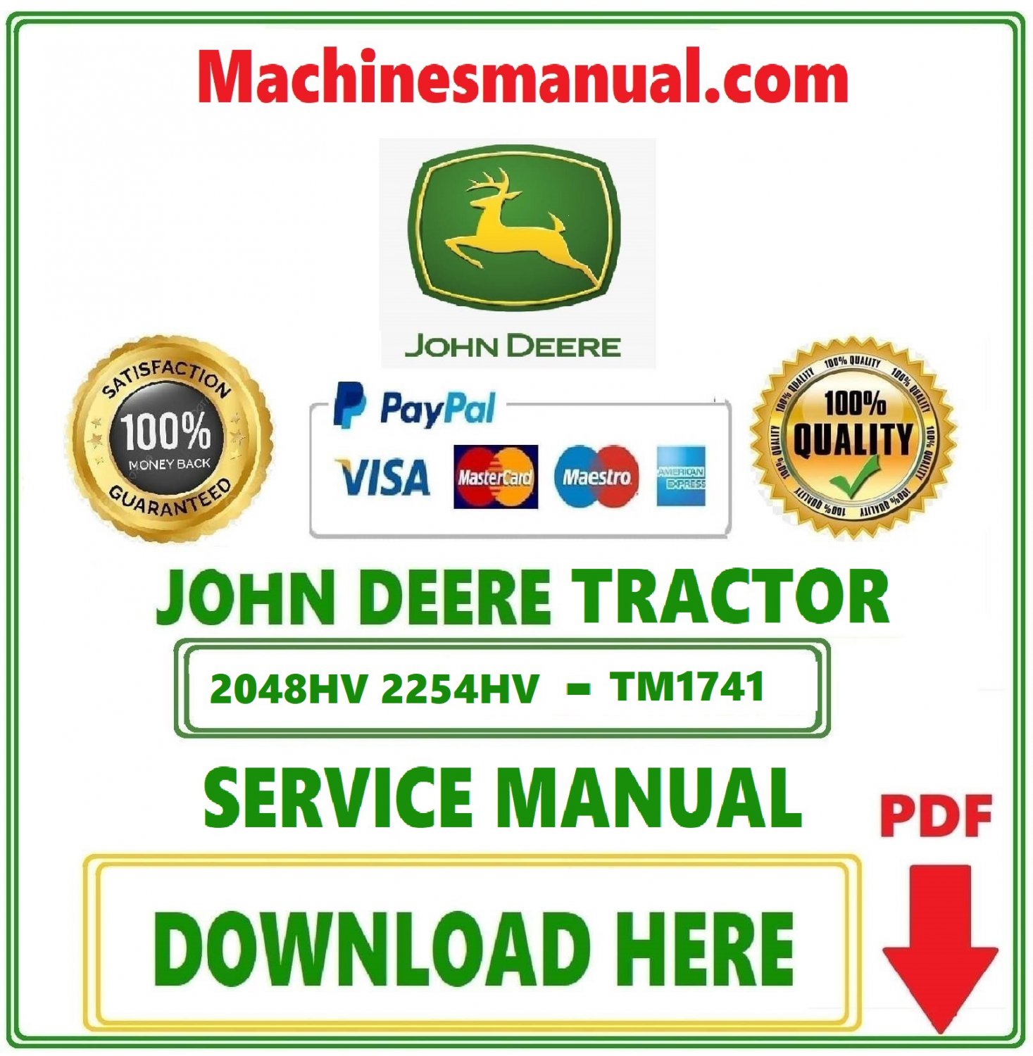 John Deere Sabre 2048HV 2254HV 2554HV Yard and Garden Tractor Technical Service Repair Manual-tm1741