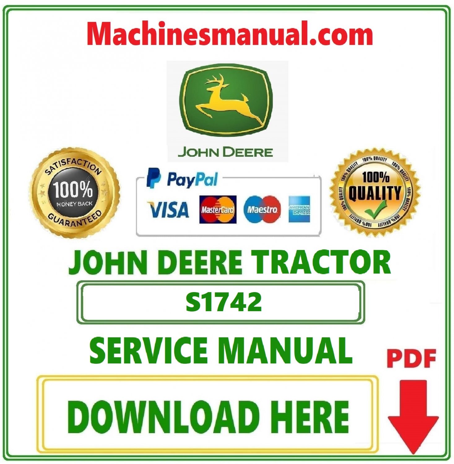 John Deere S1742 Scotts Lawn Tractor Shop Service Repair Manual Download Pdf
