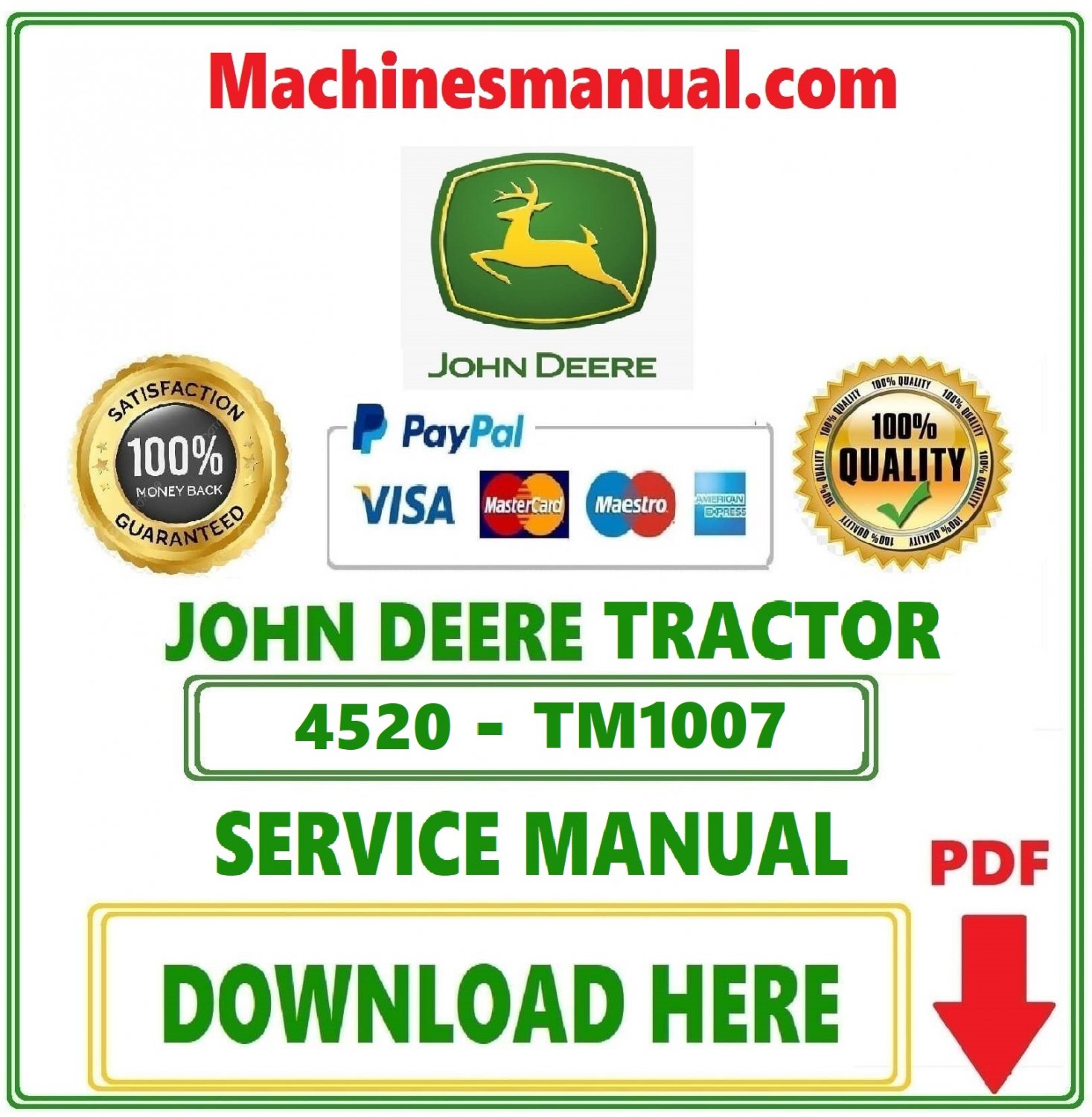 John Deere 4520 Tractor Diagnostic, Operation and Test Service Repair Technical Manual-TM1007