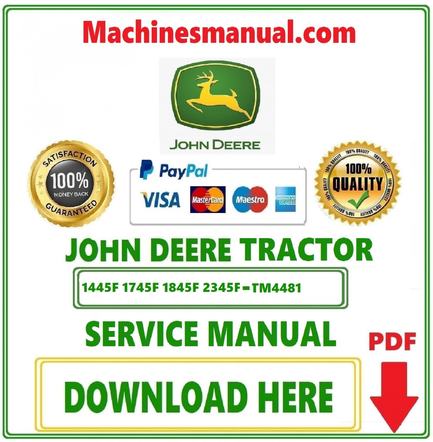 John Deere 1445F 1745F 1845F 2345F Tractor Technical Service Repair Manual Download Pdf-TM4481