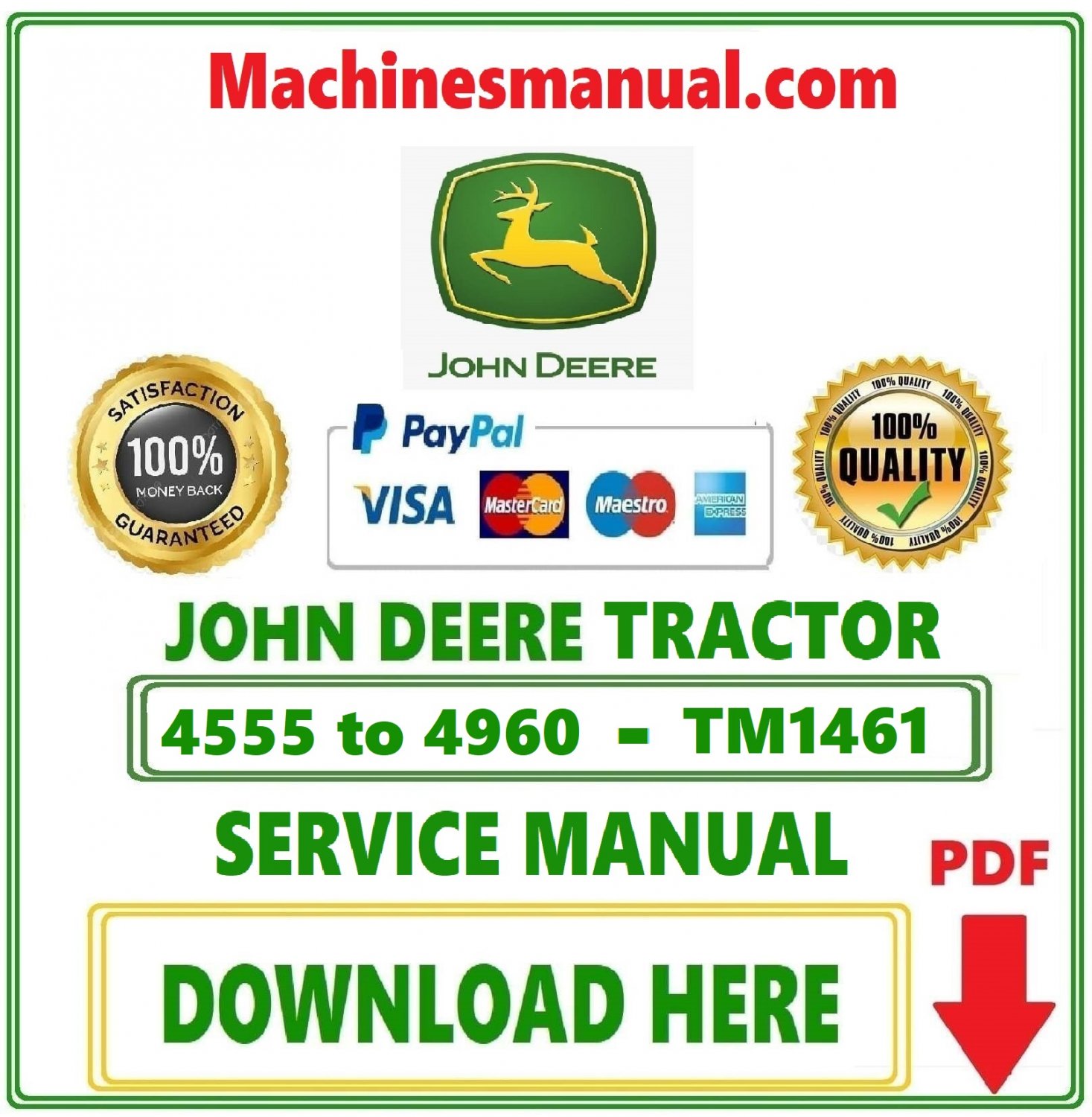 John Deere 4555 to 4960 Tractor Diagnosis and Test Service Manual Download Pdf-TM1461