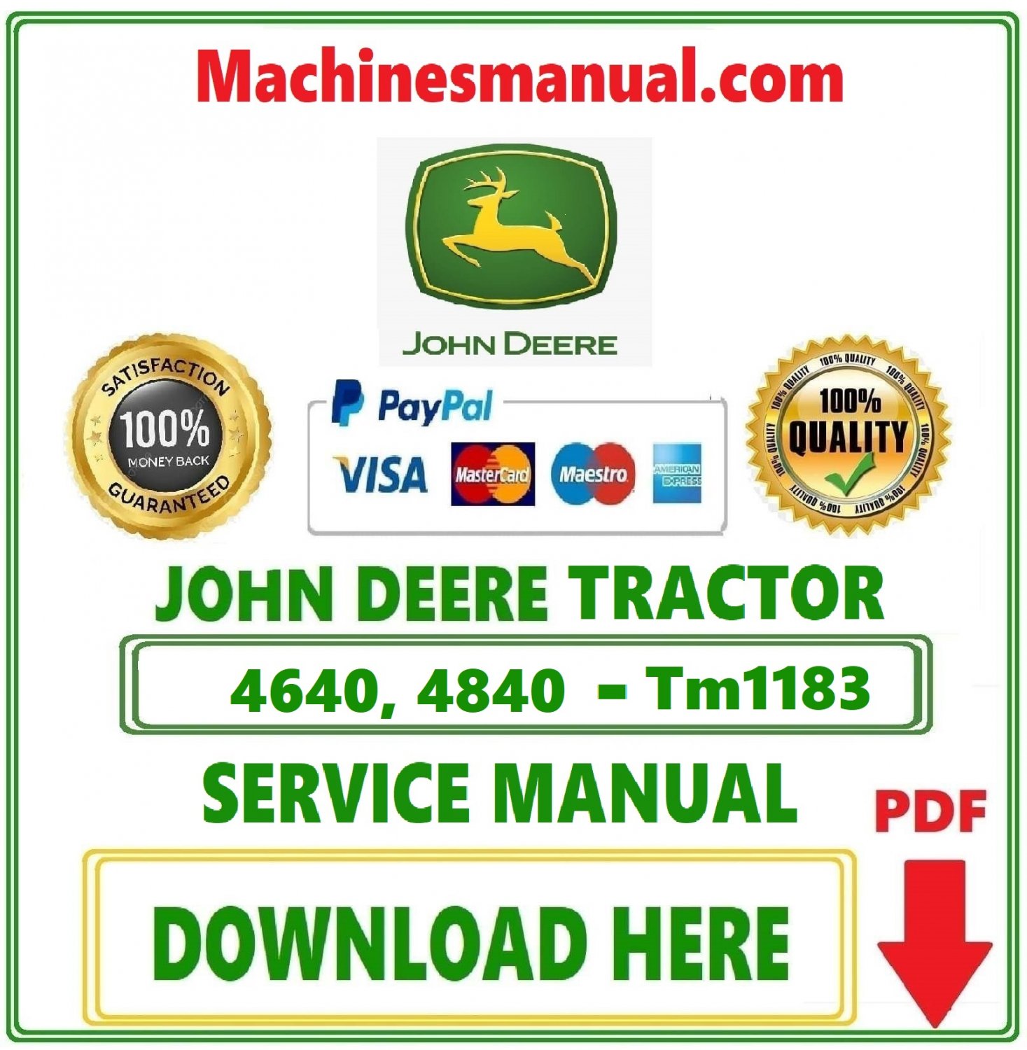 John Deere 4640, 4840 Tractor Technical Service Manual Download Pdf-Tm1183
