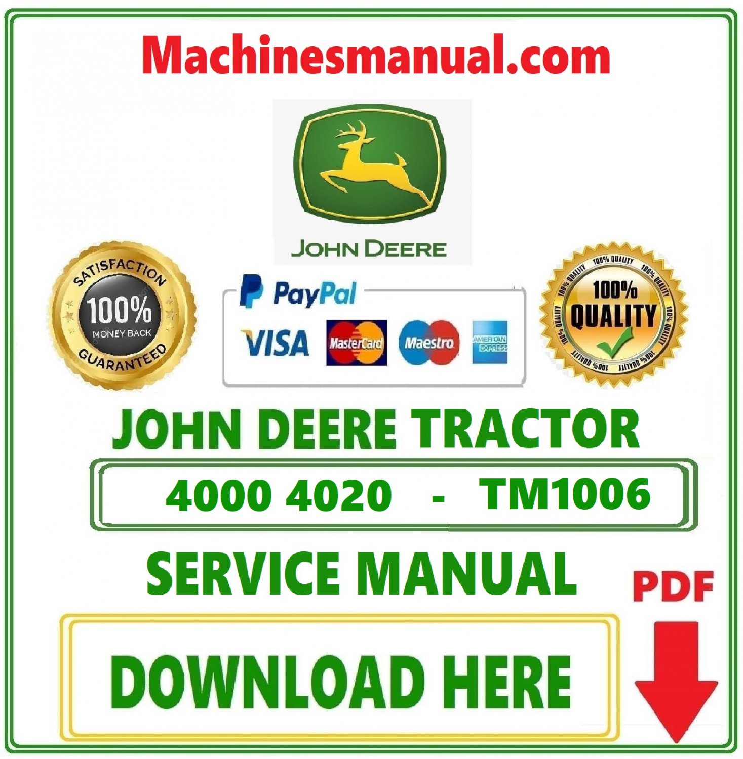 John Deere 4000 4020 Tractor Diagnostic Operation and Test Technical Service Repair Manual tm1006