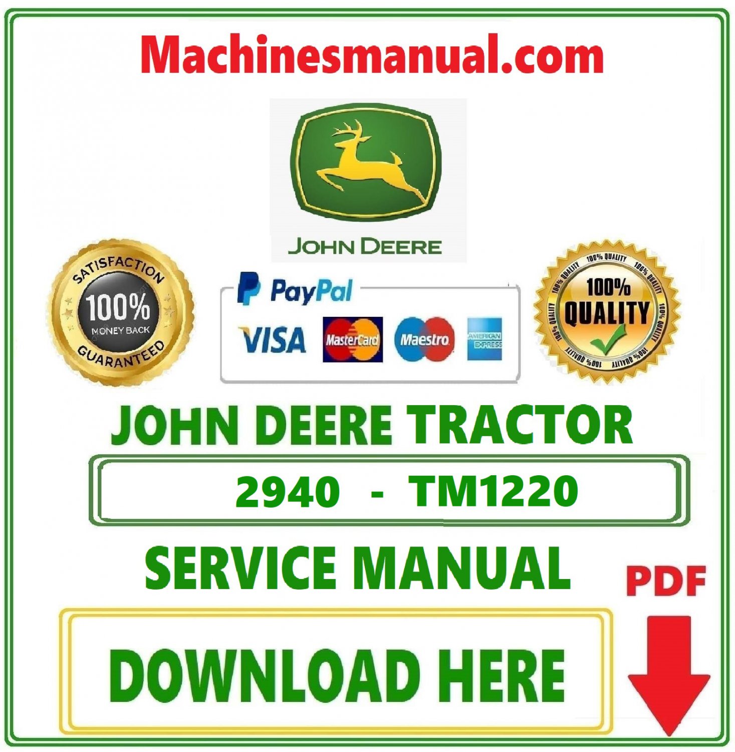 John Deere 2940 Tractor All Inclusive Technical Service Repair Manual Download Pdf-TM1220