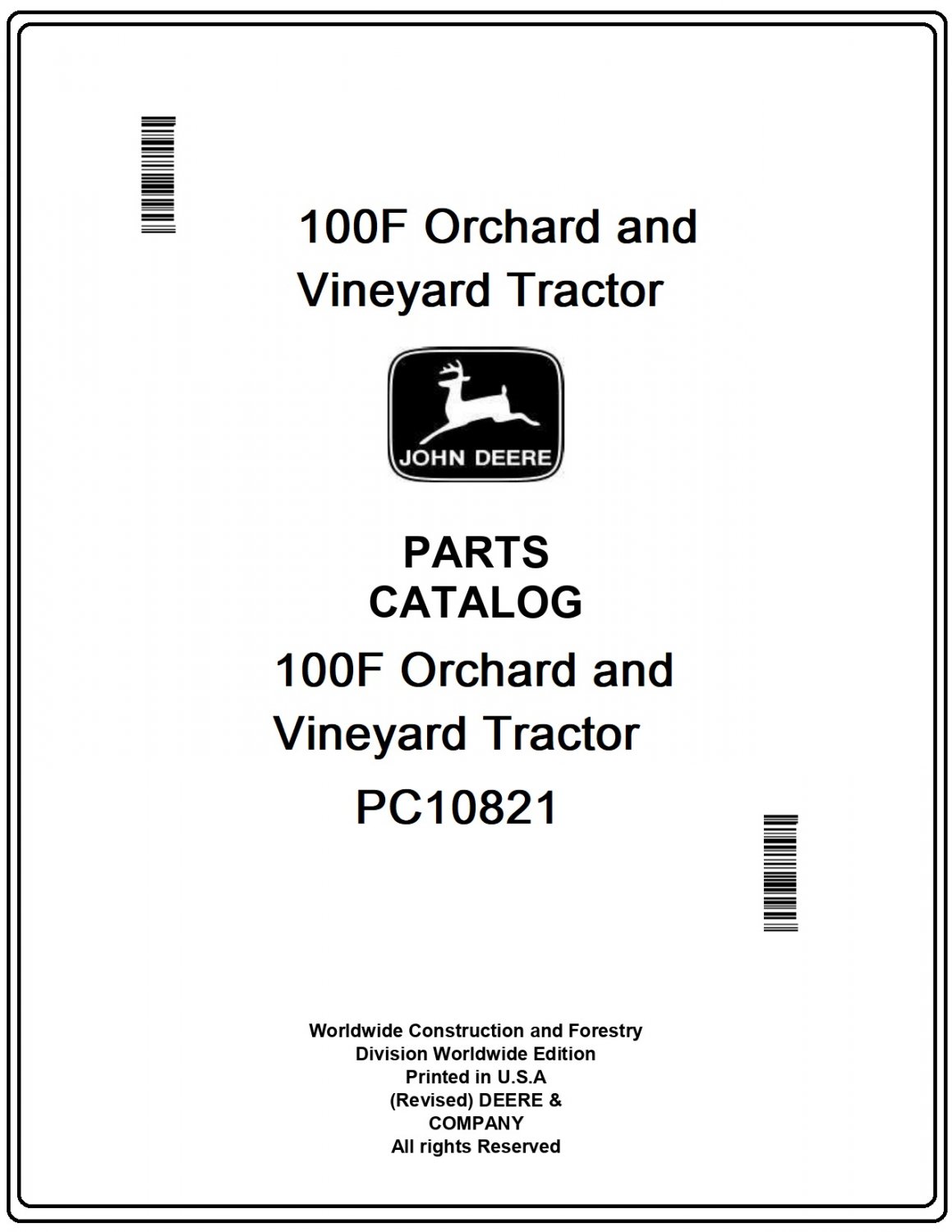 John Deere 100F Orchard and Vineyard Tractor Parts Catalog Manual Download Pdf-PC10821