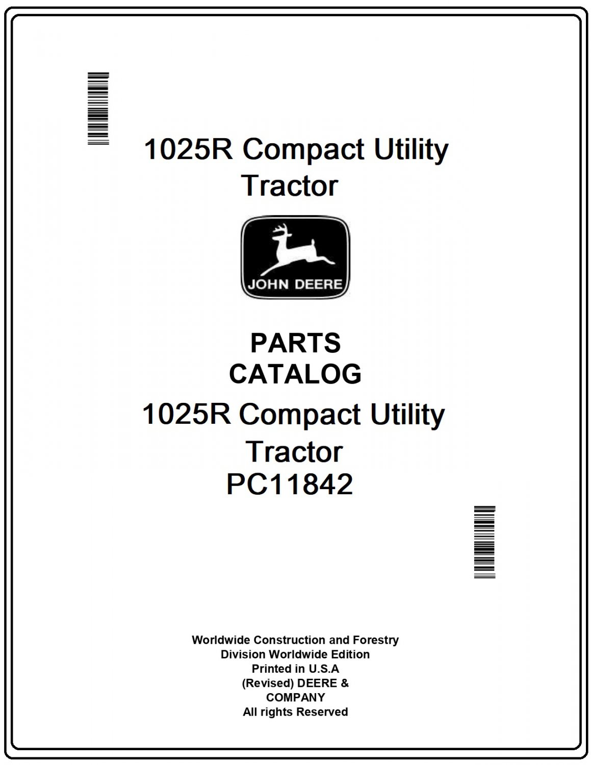 John Deere 1025R Compact Utility Tractor Parts Catalog Manual Download Pdf-PC11842