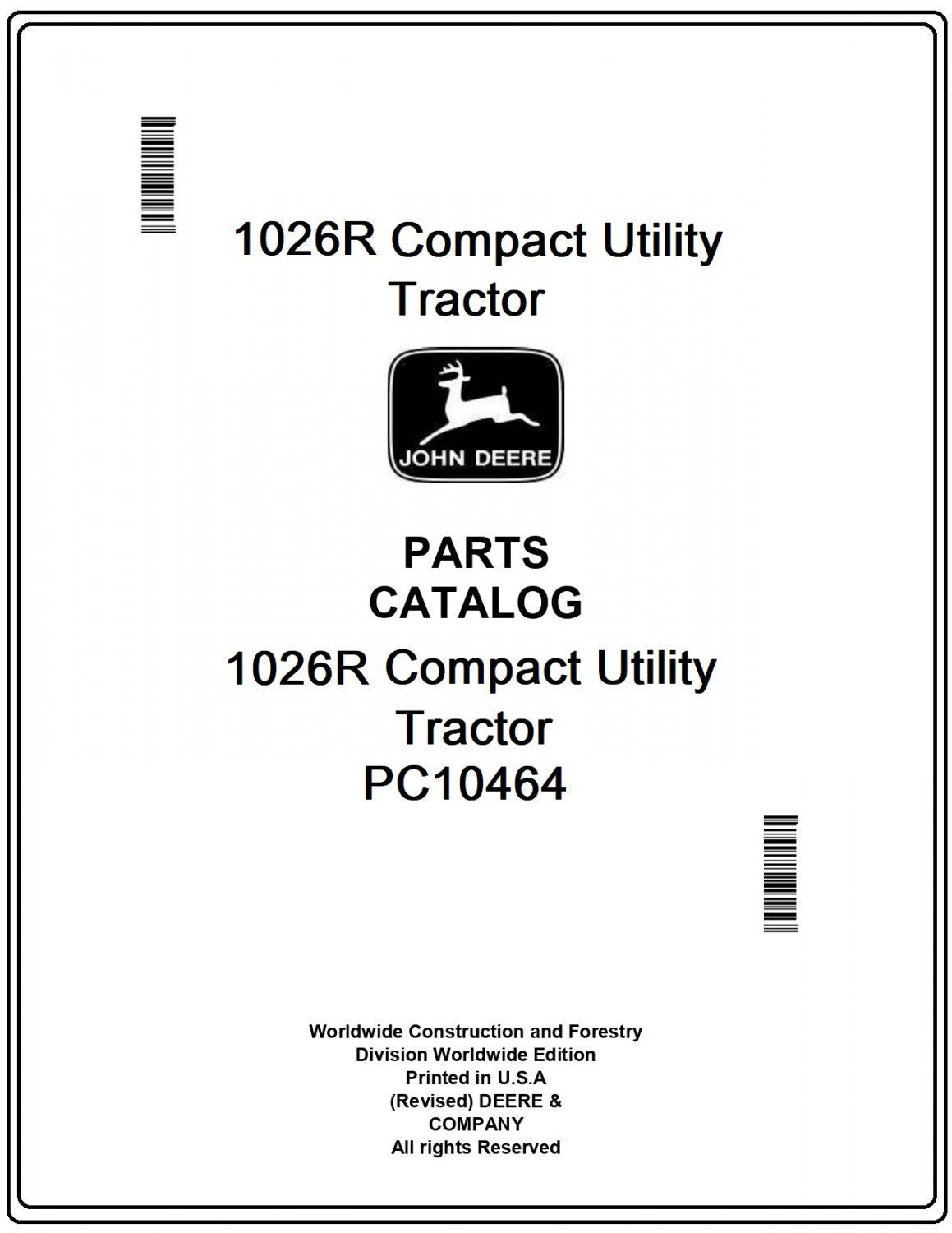 John Deere 1026R Compact Utility Tractor Parts Catalog Manual Download Pdf-PC10464
