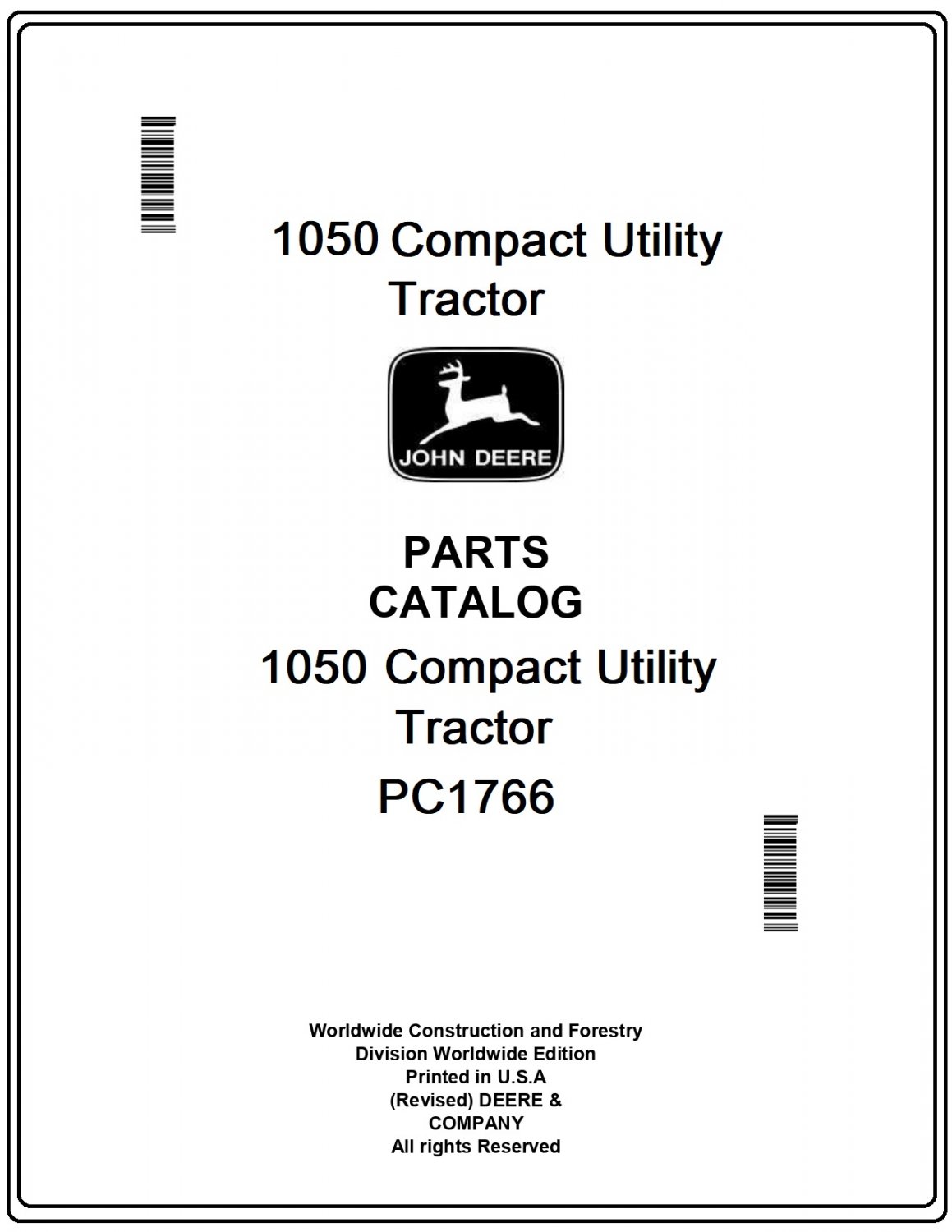 John Deere 1050 ( -011000) Compact Utility Tractor Parts Catalog Manual Download Pdf-PC1766
