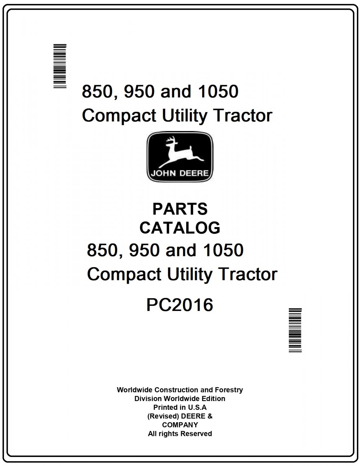 John Deere 850, 950 and 1050 Compact Utility Tractor Parts Catalog Manual Download Pdf-PC2016