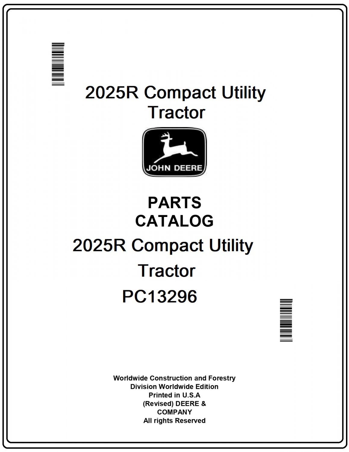 John Deere 2025R Compact Utility Tractor Parts Catalog Manual Download Pdf-PC13296