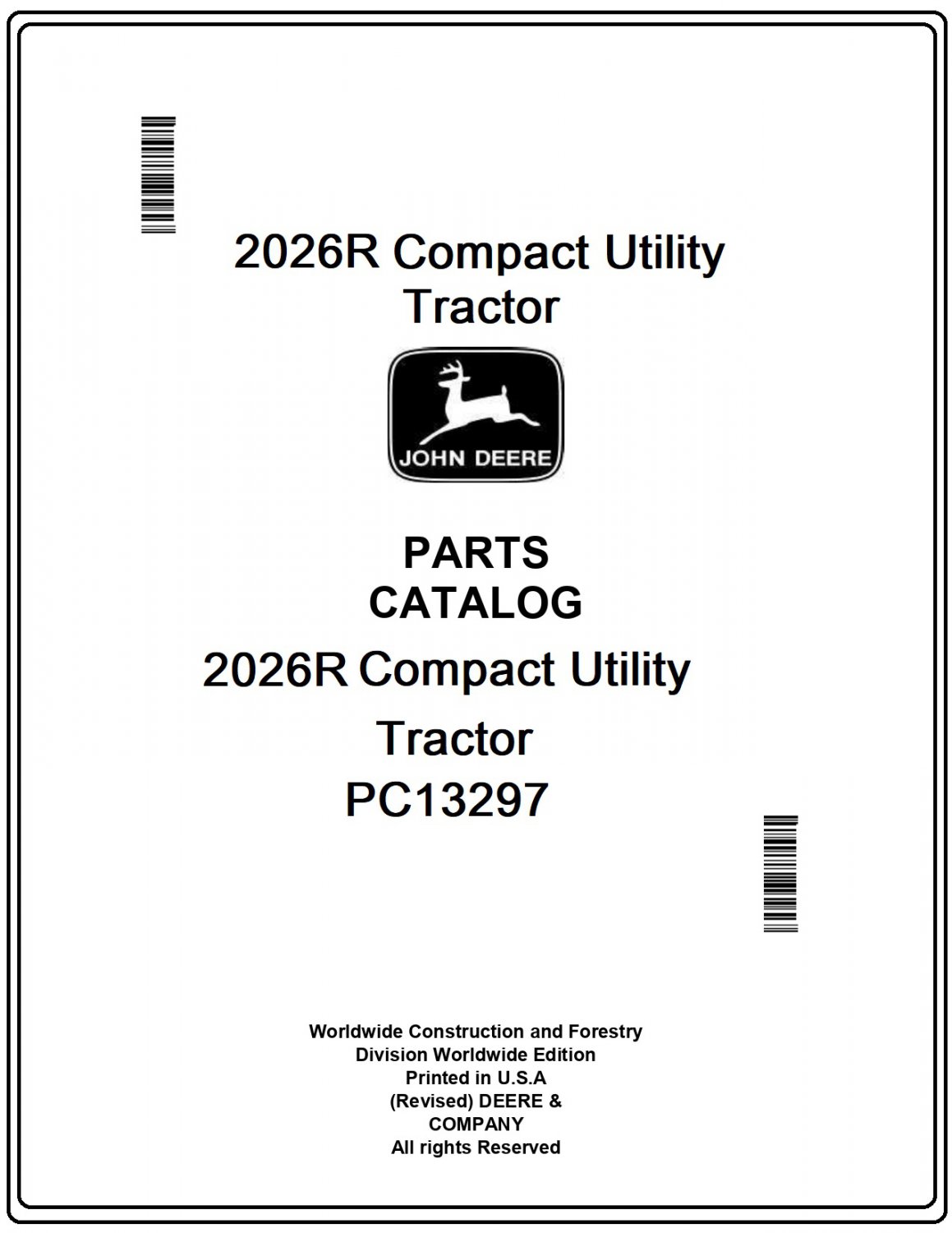 John Deere 2026R Compact Utility Tractor Parts Catalog Manual Download Pdf-PC13297