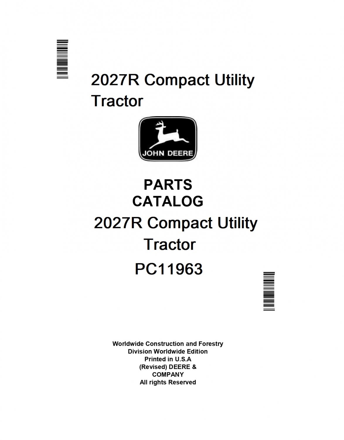 John Deere 2027R Compact Utility Tractor Parts Catalog Manual Download Pdf-PC11963