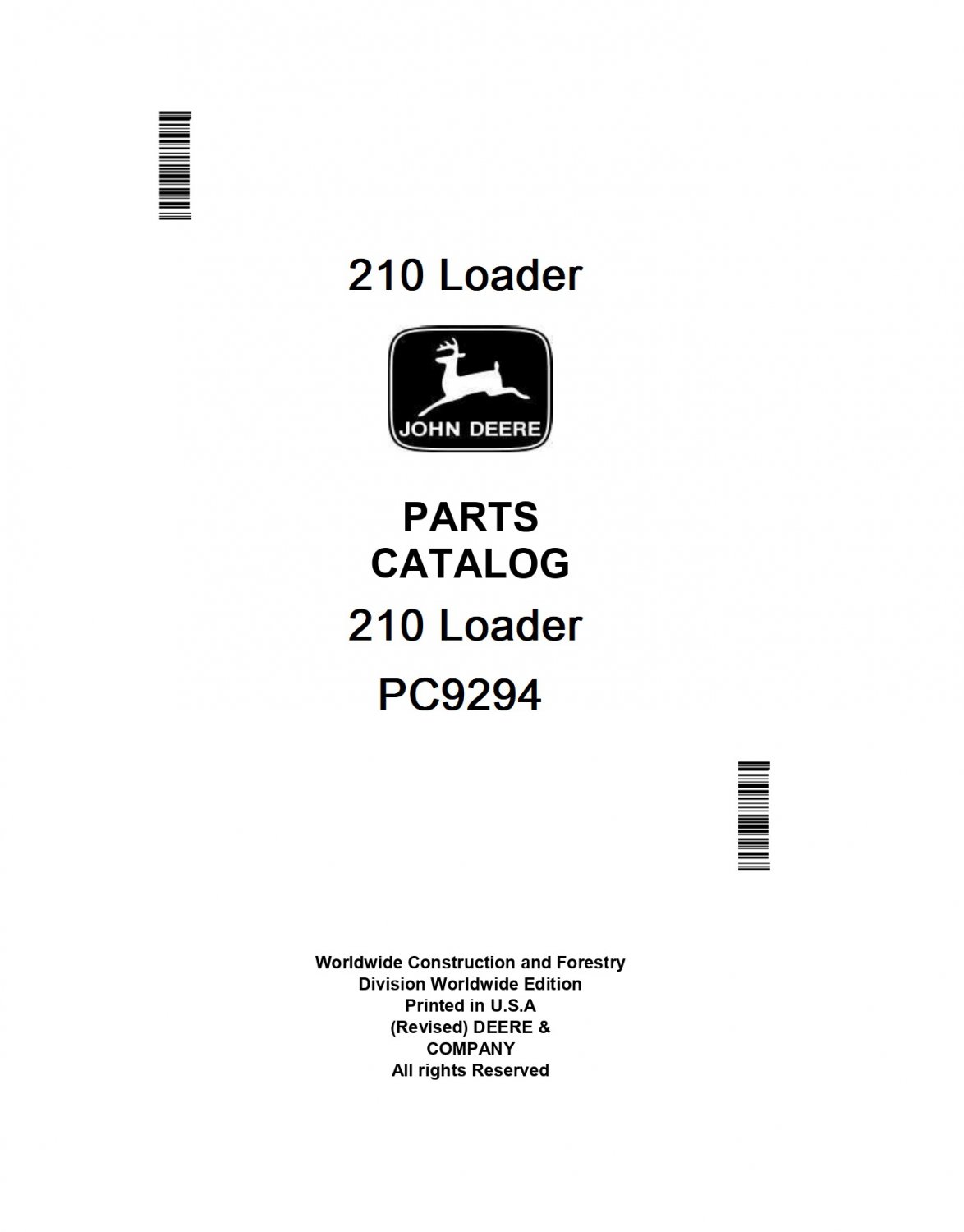 John Deere 210 Loader Parts Catalog Manual Download Pdf (North American Edition)-PC9294
