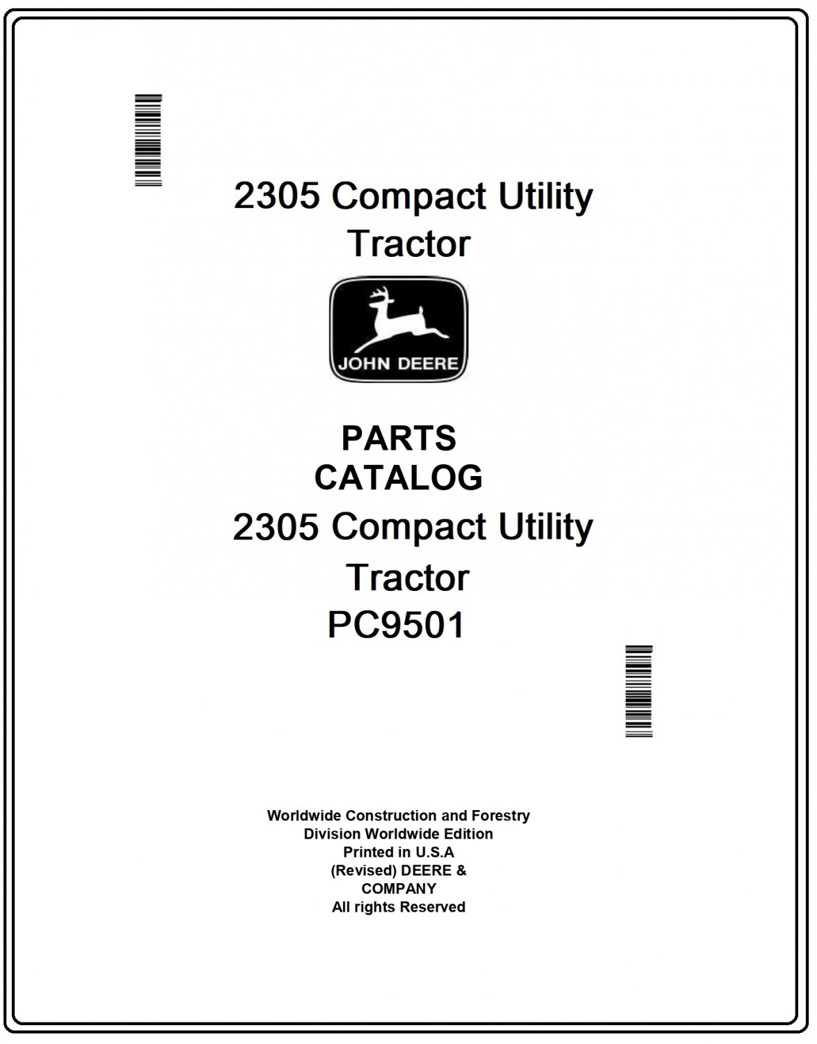 John Deere 2305 Compact Utility Tractor Parts Catalog Manual Download Pdf-PC9501