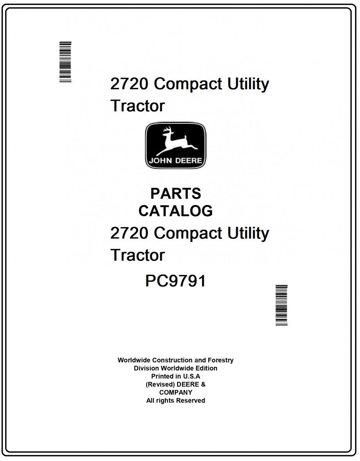 John Deere 2720 Compact Utility Tractor Parts Catalog Manual Download Pdf-PC9791