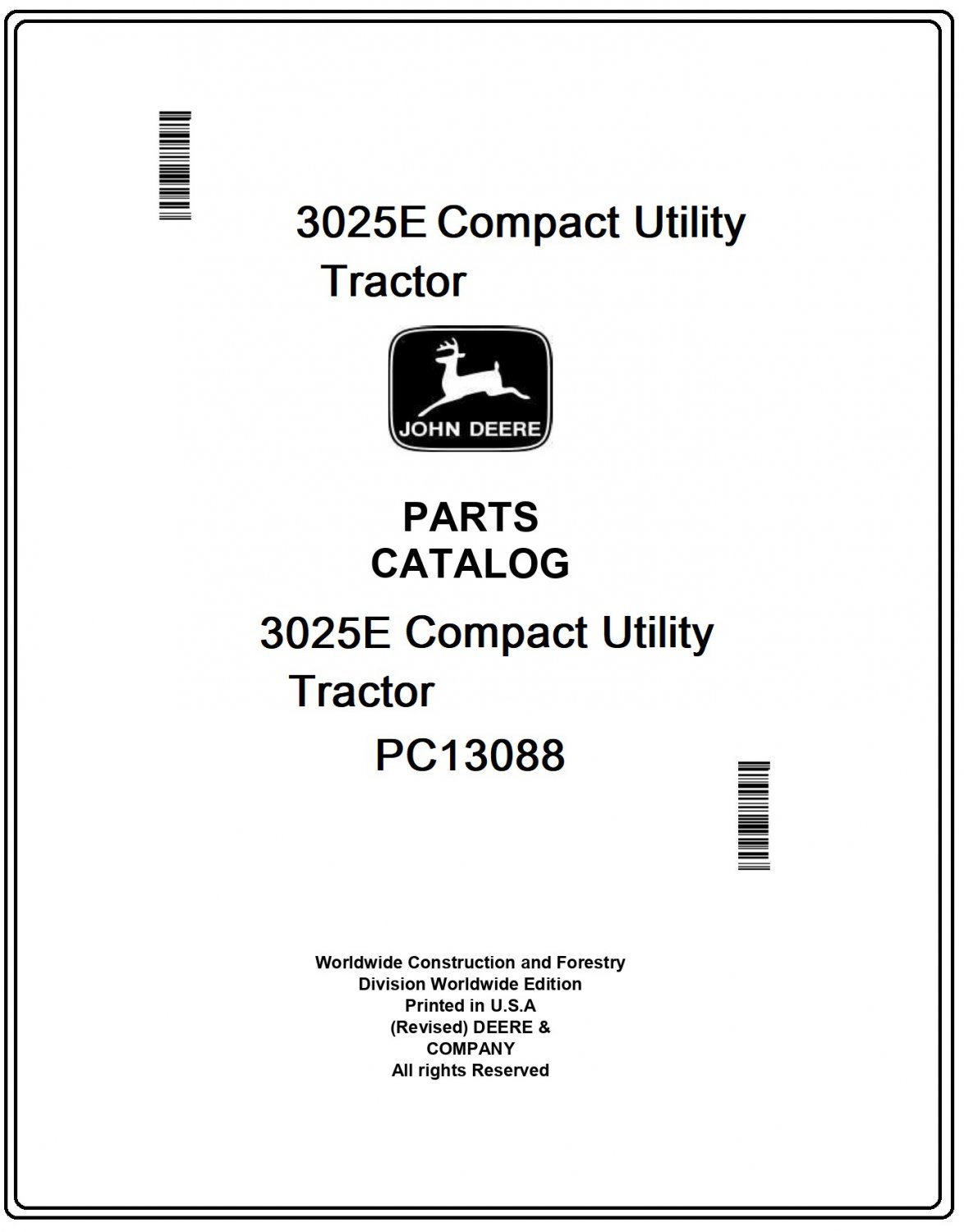 John Deere 3025E Compact Utility Tractor Parts Catalog Manual Download Pdf-PC13088