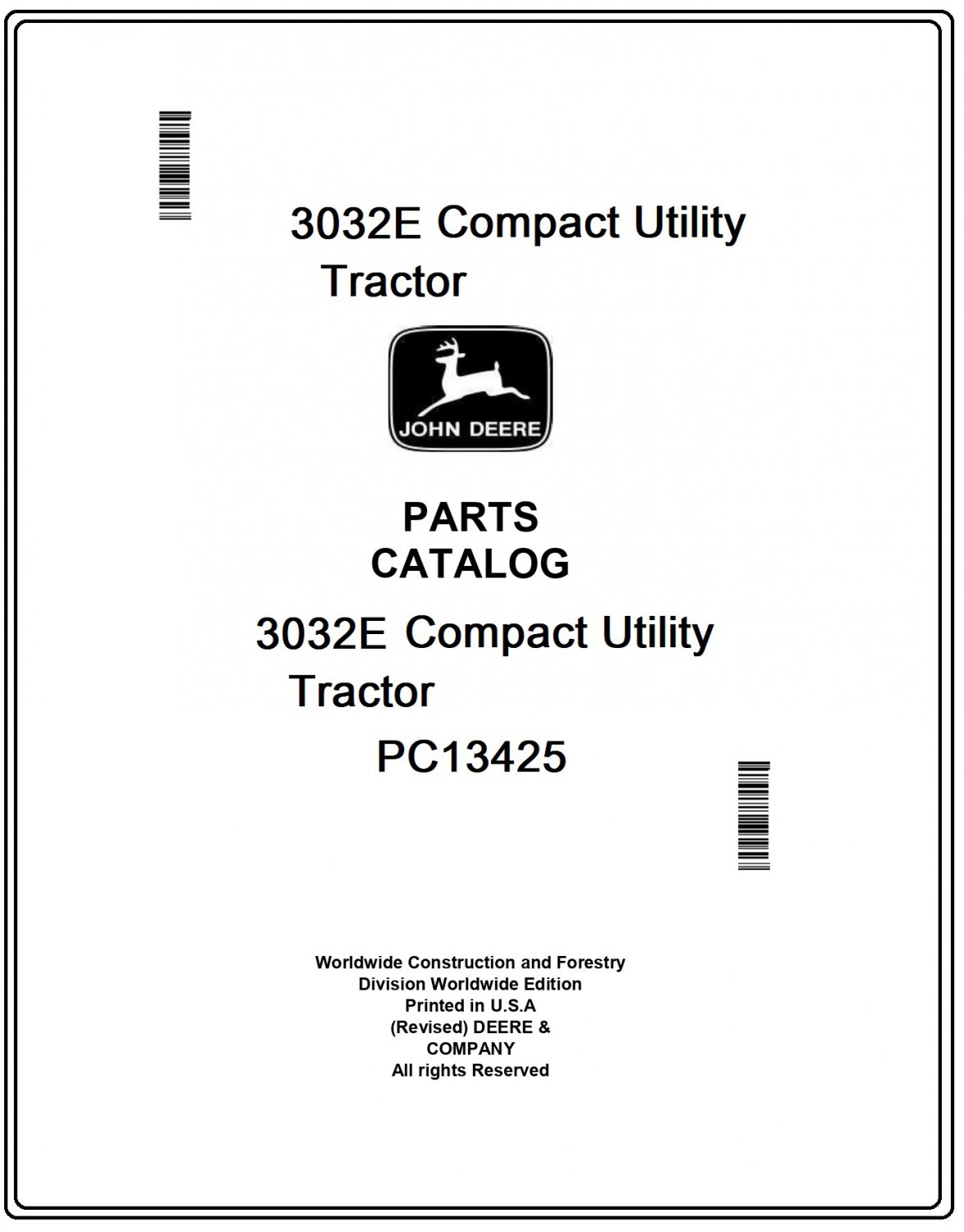 John Deere 3032E Compact Utility Tractor Parts Catalog Manual Download Pdf-PC13425