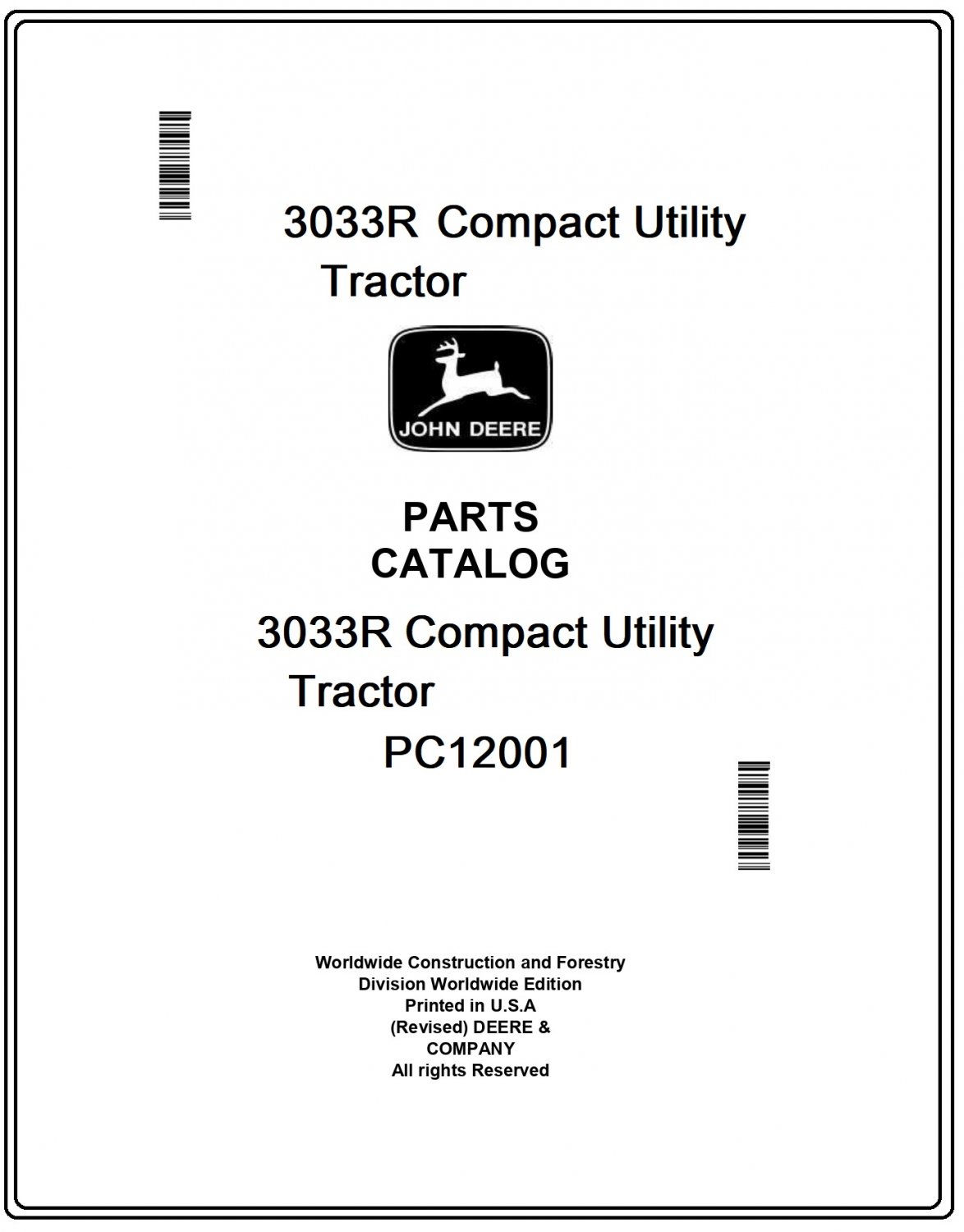 John Deere 3033R Compact Utility Tractor Parts Catalog Manual Download Pdf-PC12001