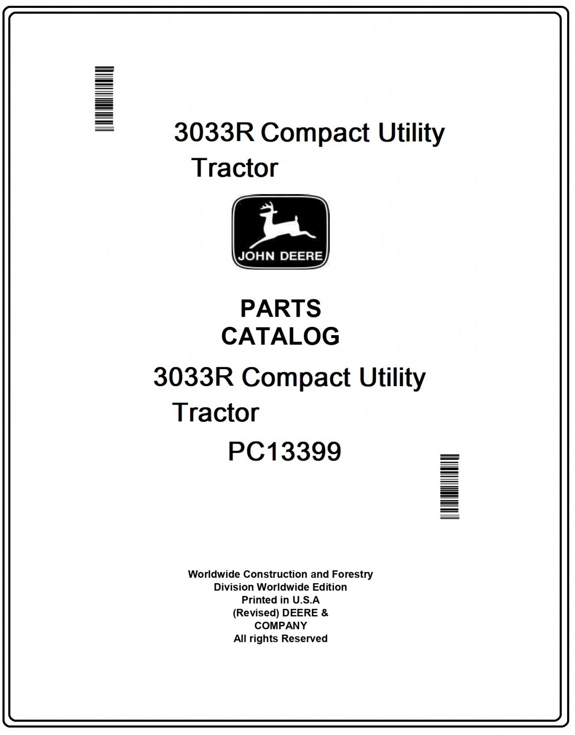 John Deere 3033R Compact Utility Tractor Parts Catalog Manual Download Pdf-PC13399