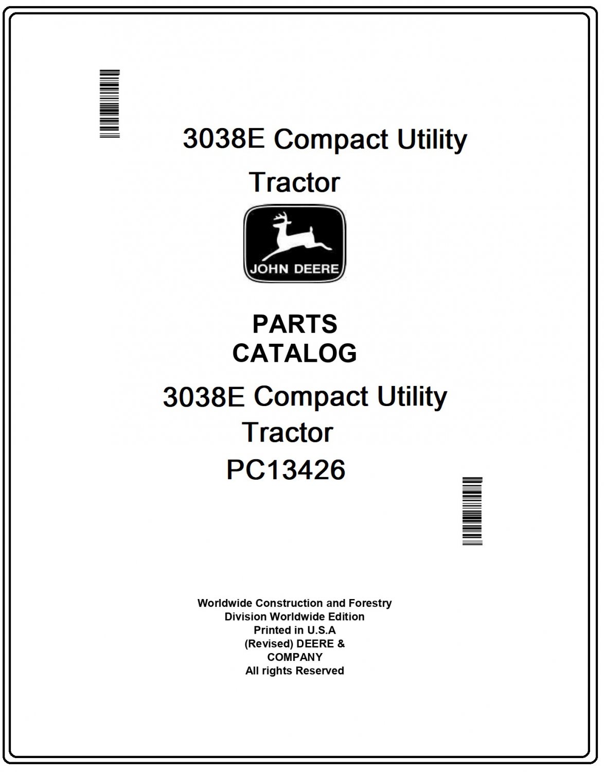 John Deere 3038E Compact Utility Tractor Parts Catalog Manual Download Pdf-PC13426